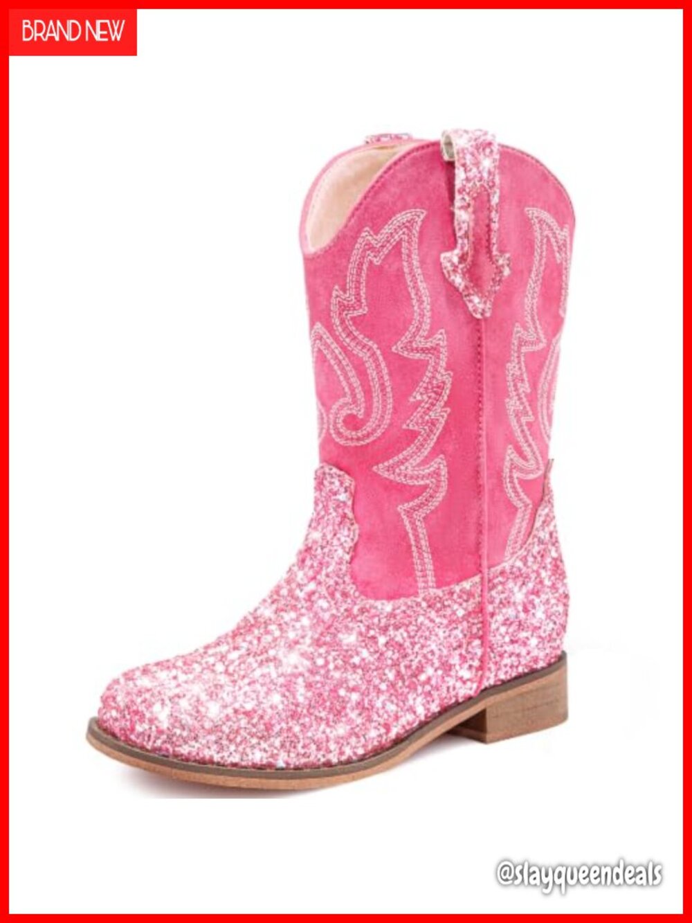 Glitter Cowgirl Boots for Toddler Girls & Boys Square Toe Western Boots Low Heel